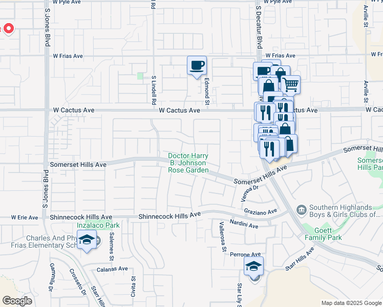 map of restaurants, bars, coffee shops, grocery stores, and more near 10655 Villa Modena Street in Las Vegas