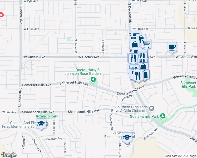 map of restaurants, bars, coffee shops, grocery stores, and more near 10650 Villa Modena Street in Las Vegas