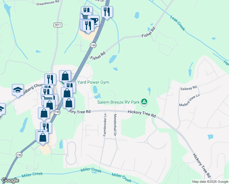 map of restaurants, bars, coffee shops, grocery stores, and more near 2992 Hickory Tree Road in Winston-Salem