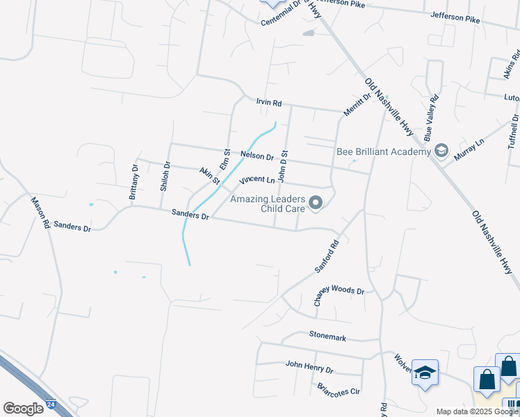 map of restaurants, bars, coffee shops, grocery stores, and more near 211 Akin Street in La Vergne