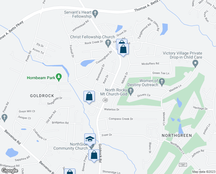 map of restaurants, bars, coffee shops, grocery stores, and more near 213 Saint Catherines Walk in Rocky Mount