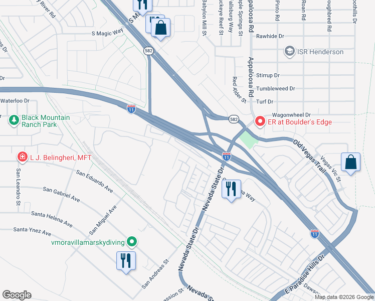 map of restaurants, bars, coffee shops, grocery stores, and more near 320 Conestoga Way in Henderson