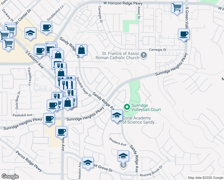 map of restaurants, bars, coffee shops, grocery stores, and more near 865 Rainbolt Lane in Henderson