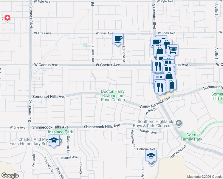 map of restaurants, bars, coffee shops, grocery stores, and more near 10655 Villa Modena Street in Las Vegas