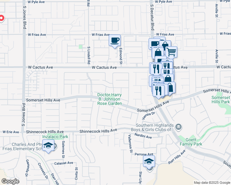 map of restaurants, bars, coffee shops, grocery stores, and more near 10650 Villa Modena Street in Las Vegas