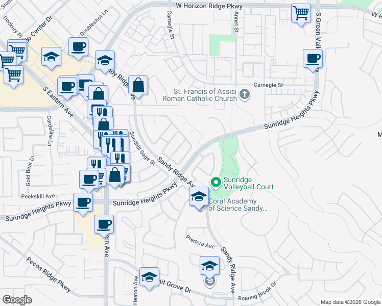 map of restaurants, bars, coffee shops, grocery stores, and more near 865 Rainbolt Lane in Henderson