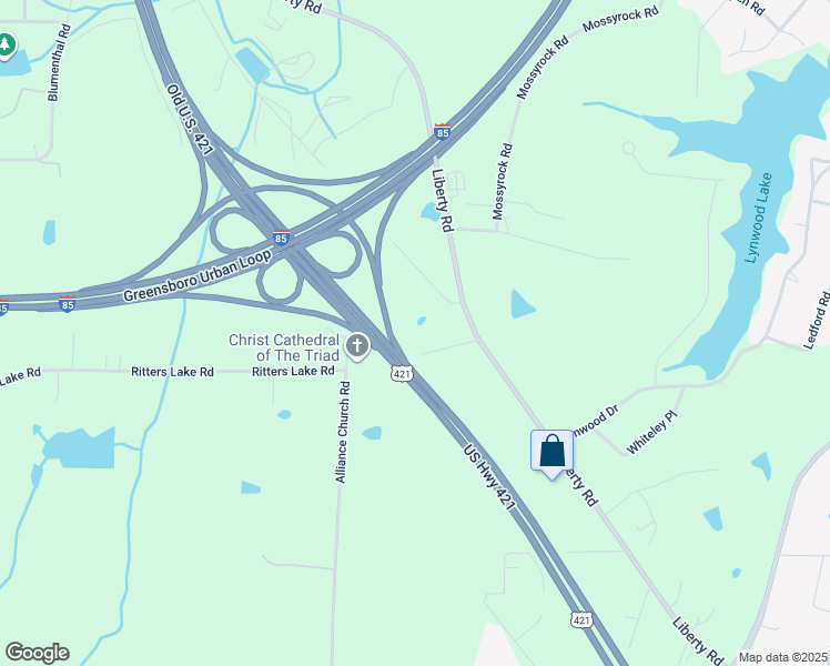 map of restaurants, bars, coffee shops, grocery stores, and more near Old U.S. 421 in Greensboro