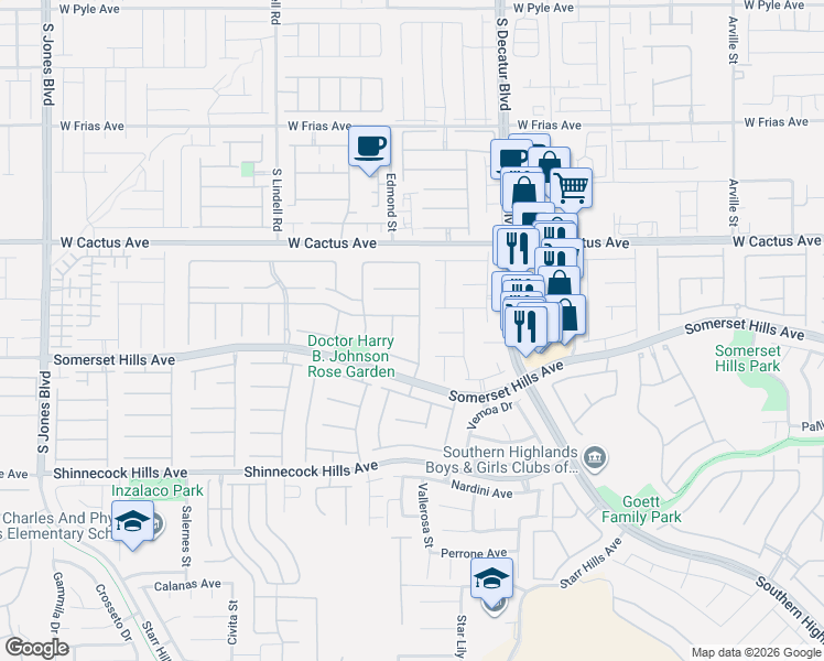 map of restaurants, bars, coffee shops, grocery stores, and more near 10660 Lago Cantini Street in Las Vegas