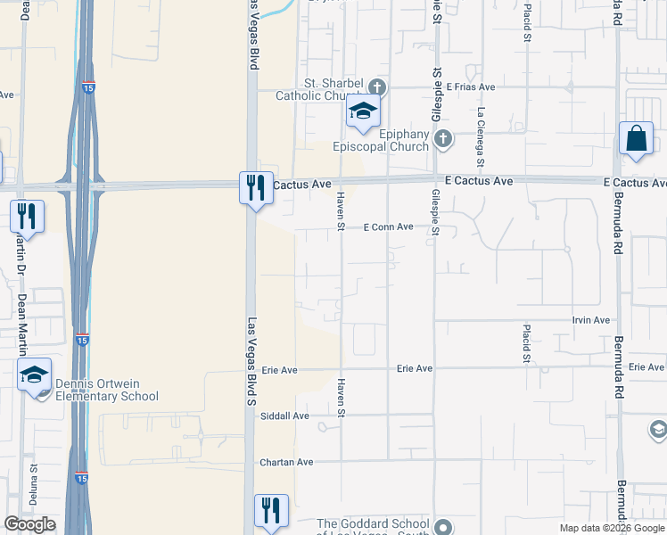 map of restaurants, bars, coffee shops, grocery stores, and more near 90 East Levi Avenue in Las Vegas