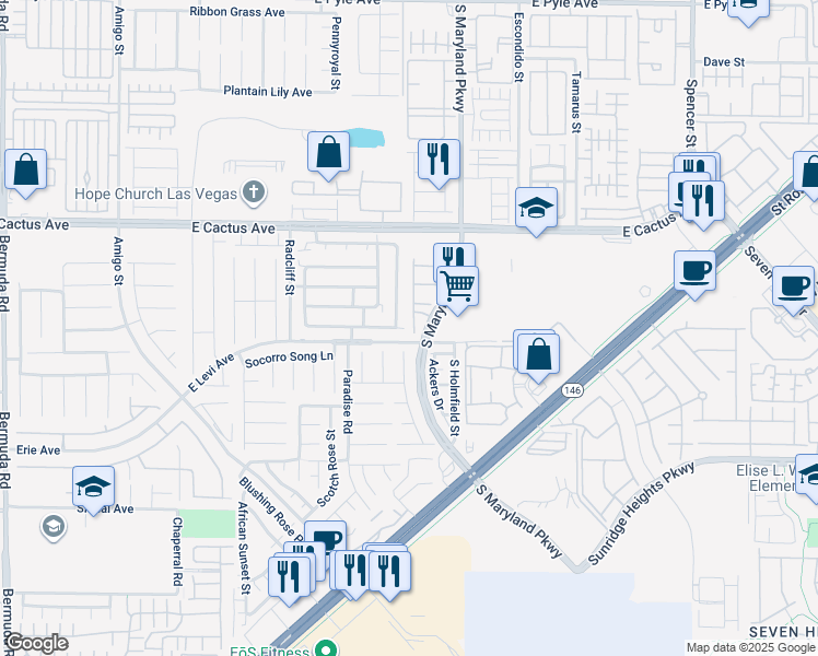 map of restaurants, bars, coffee shops, grocery stores, and more near 10683 Petricola Street in Las Vegas
