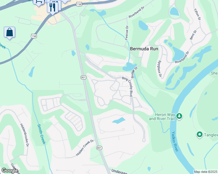 map of restaurants, bars, coffee shops, grocery stores, and more near 142 Bermuda Village Drive in Advance