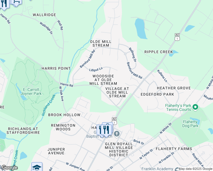 map of restaurants, bars, coffee shops, grocery stores, and more near 900 Shapinsay Avenue in Wake Forest
