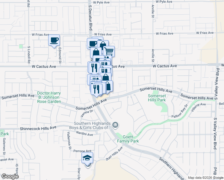 map of restaurants, bars, coffee shops, grocery stores, and more near 10667 Casa Bianca Street in Las Vegas