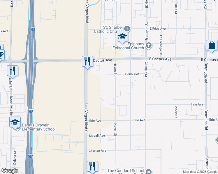 map of restaurants, bars, coffee shops, grocery stores, and more near 90 East Levi Avenue in Las Vegas