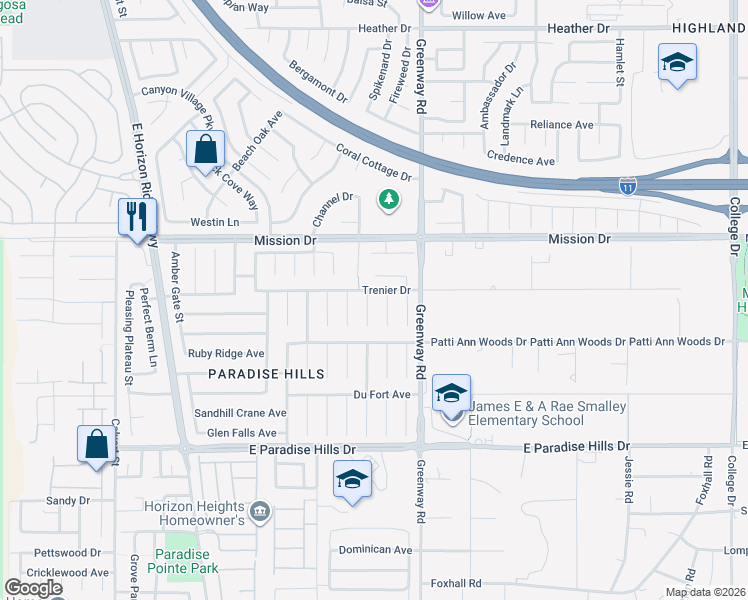 map of restaurants, bars, coffee shops, grocery stores, and more near 1034 Secluded Acres Court in Henderson