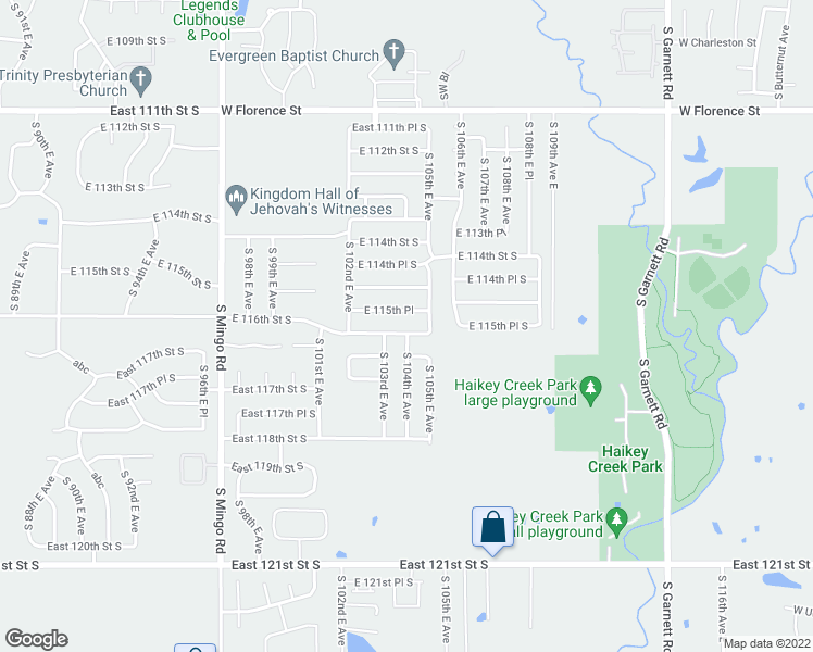 map of restaurants, bars, coffee shops, grocery stores, and more near 10315 East 116th Street South in Bixby