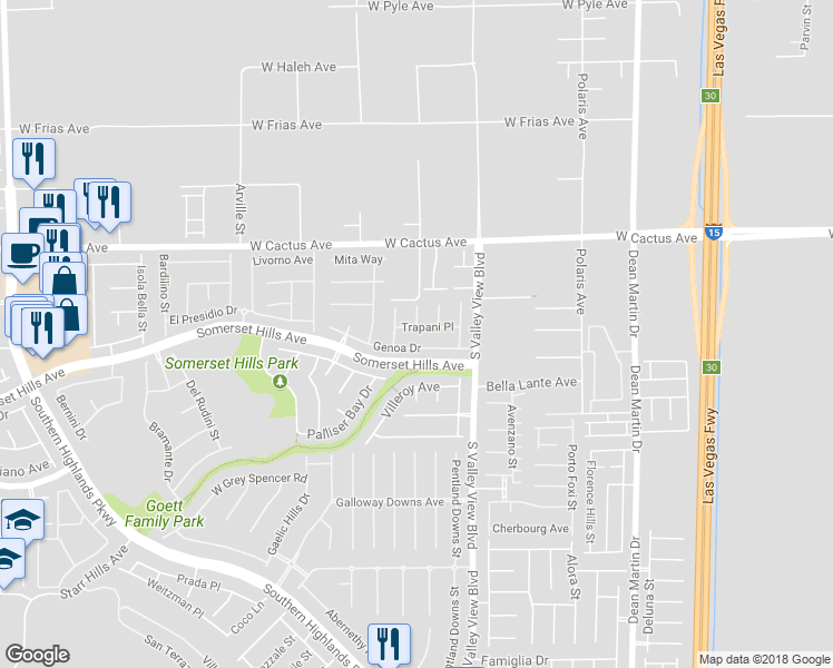 map of restaurants, bars, coffee shops, grocery stores, and more near 3977 Trapani Place in Las Vegas
