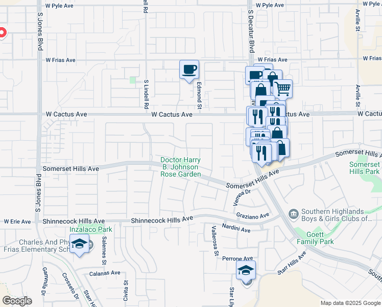 map of restaurants, bars, coffee shops, grocery stores, and more near 10655 Villa Modena Street in Las Vegas
