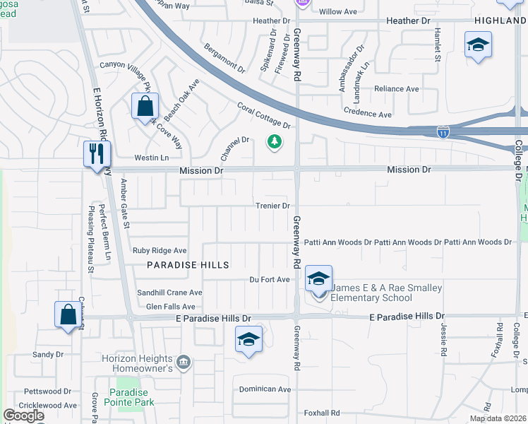 map of restaurants, bars, coffee shops, grocery stores, and more near 1034 Secluded Acres Court in Henderson
