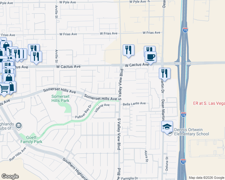 map of restaurants, bars, coffee shops, grocery stores, and more near 3909 Genoa Drive in Las Vegas
