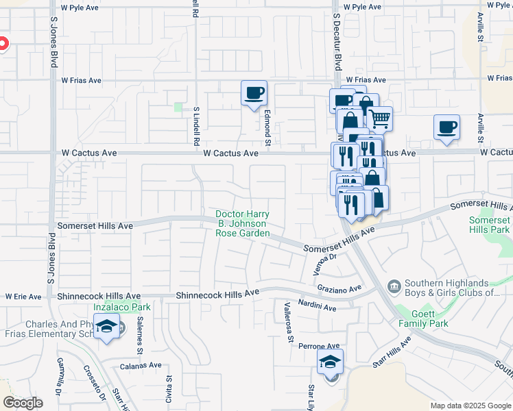 map of restaurants, bars, coffee shops, grocery stores, and more near 10655 Villa Modena Street in Las Vegas