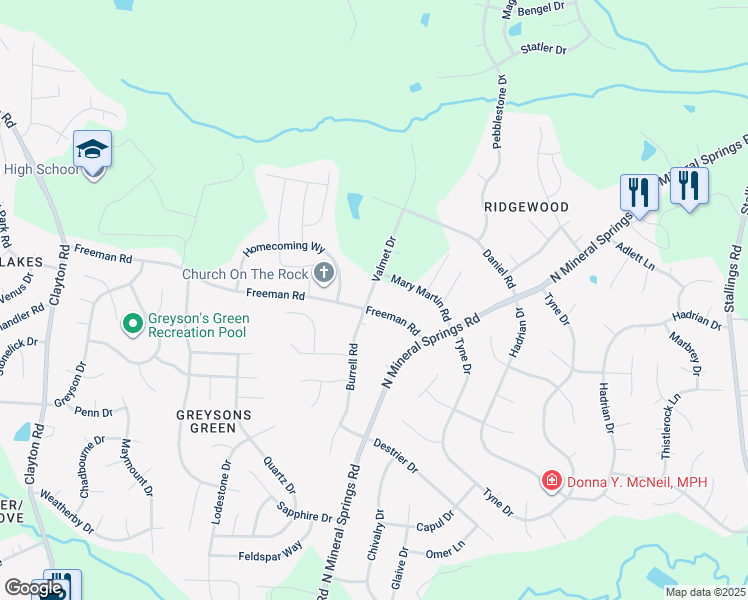 map of restaurants, bars, coffee shops, grocery stores, and more near 702 Burrell Road in Durham