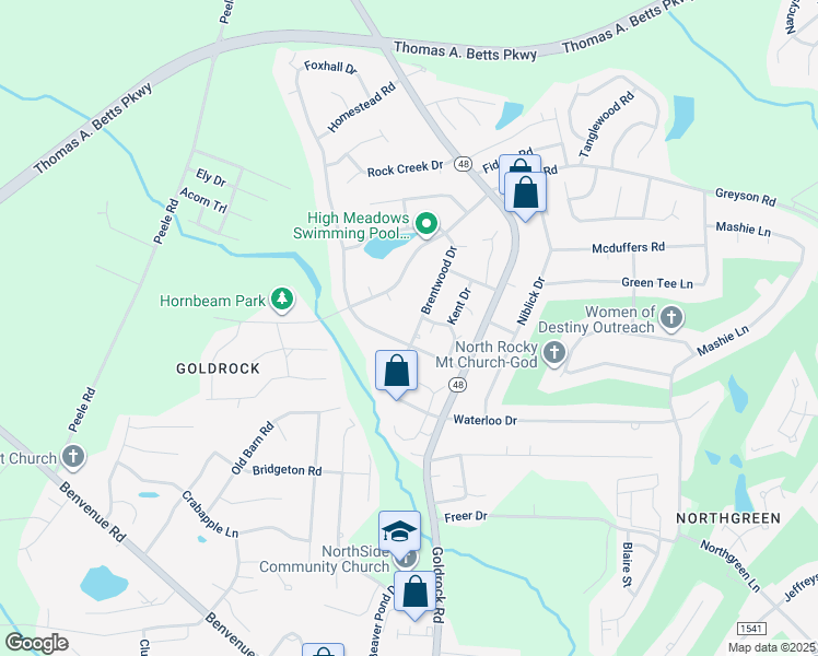map of restaurants, bars, coffee shops, grocery stores, and more near 204 Brentwood Drive in Rocky Mount