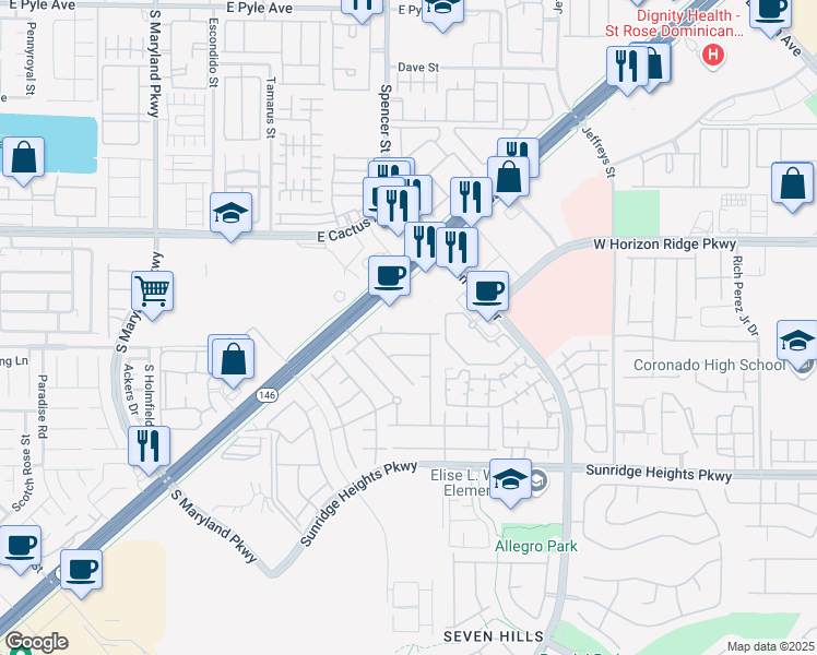 map of restaurants, bars, coffee shops, grocery stores, and more near 3176 Rowan Brook Avenue in Henderson