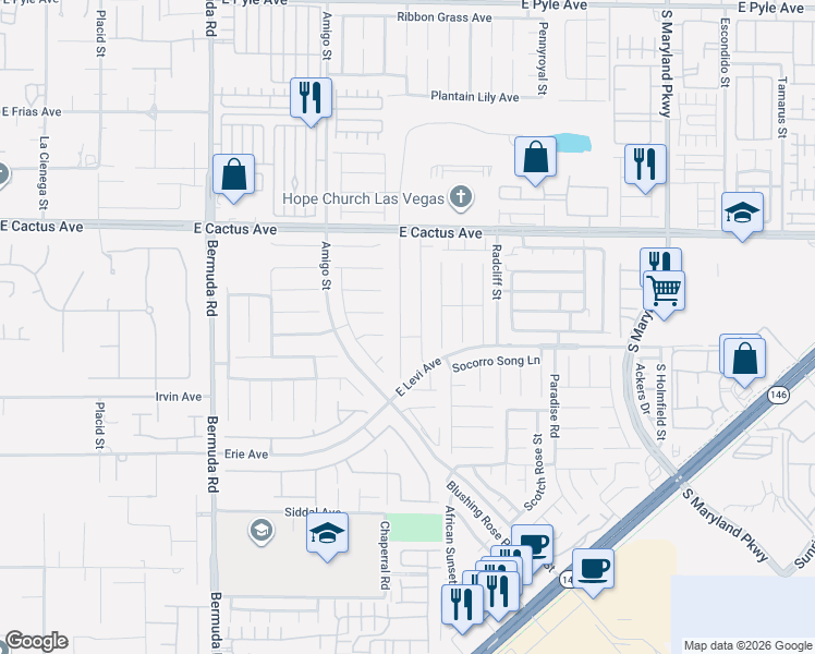 map of restaurants, bars, coffee shops, grocery stores, and more near 10669 Aphrodite Street in Henderson