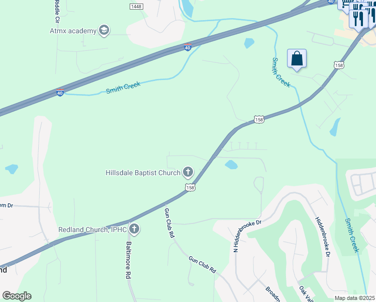 map of restaurants, bars, coffee shops, grocery stores, and more near 152 Shady Lane in Advance
