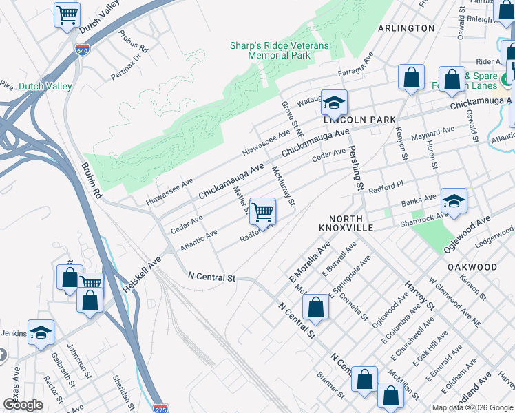 map of restaurants, bars, coffee shops, grocery stores, and more near 304 Atlantic Avenue in Knoxville