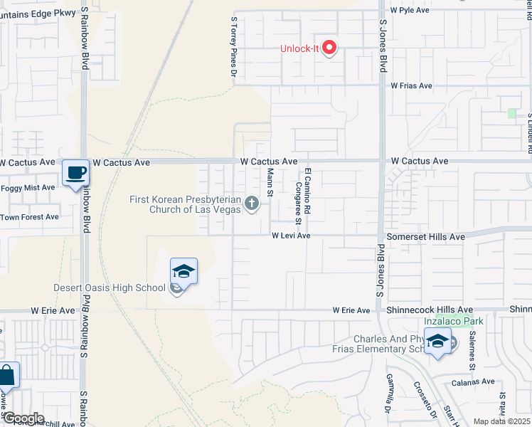 map of restaurants, bars, coffee shops, grocery stores, and more near 10643 Mann Street in Las Vegas