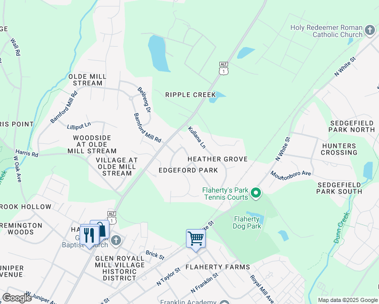 map of restaurants, bars, coffee shops, grocery stores, and more near 201 Amaryllis Way in Wake Forest