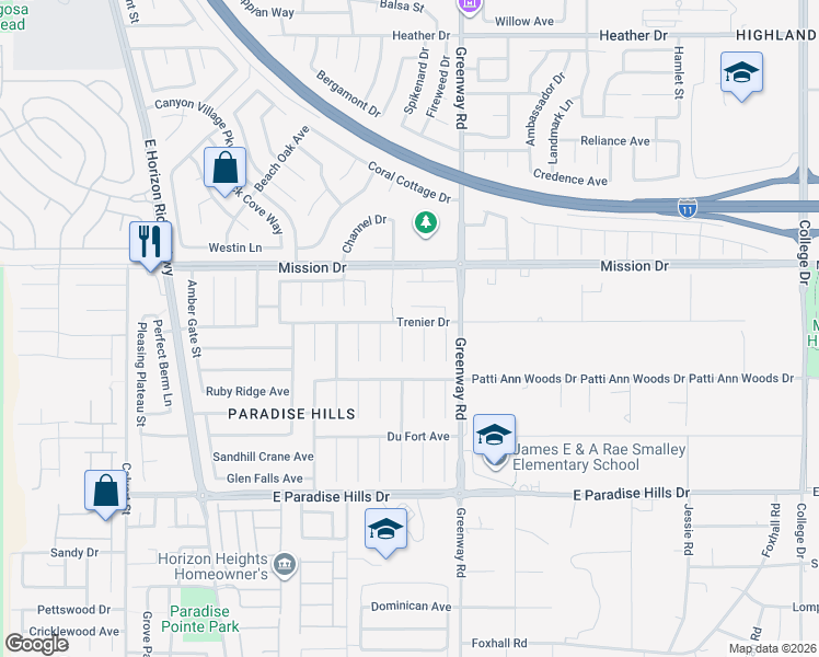 map of restaurants, bars, coffee shops, grocery stores, and more near 1034 Secluded Acres Court in Henderson