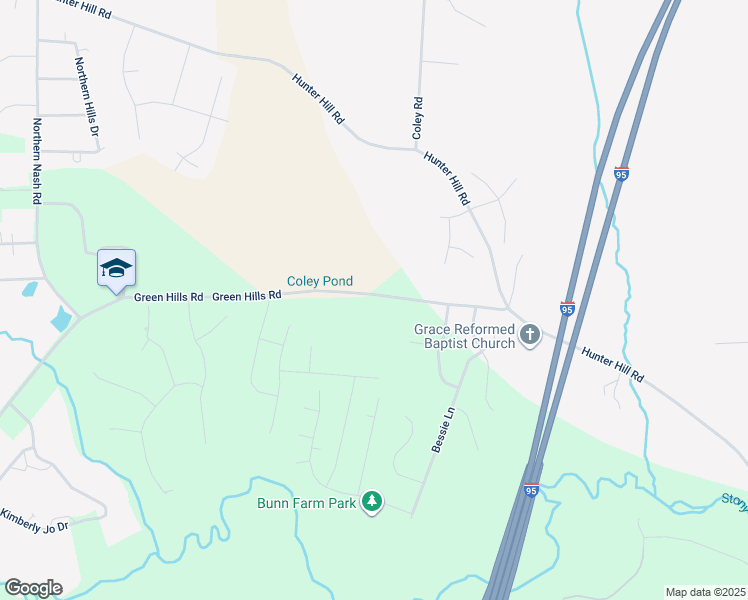 map of restaurants, bars, coffee shops, grocery stores, and more near 4825 Green Hills Road in Rocky Mount