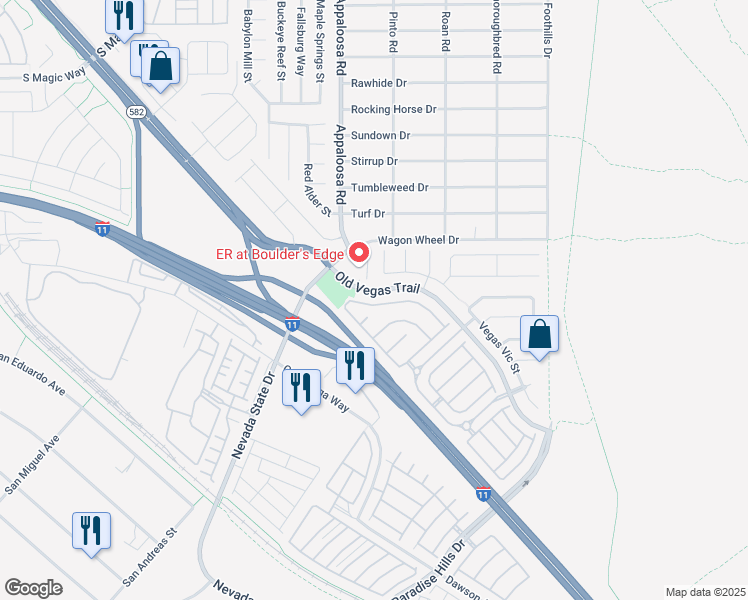 map of restaurants, bars, coffee shops, grocery stores, and more near 2420 Belt Buckley Drive in Henderson