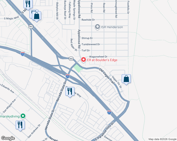 map of restaurants, bars, coffee shops, grocery stores, and more near 2424 Belt Buckley Drive in Henderson