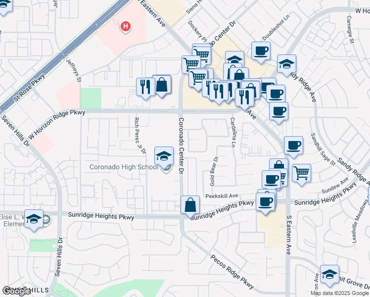 map of restaurants, bars, coffee shops, grocery stores, and more near 825 Happy Sparrow Avenue in Henderson