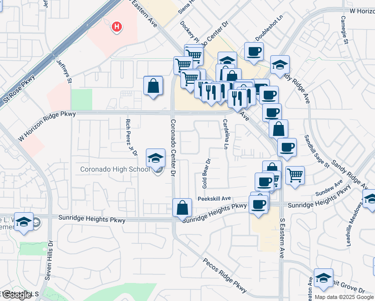 map of restaurants, bars, coffee shops, grocery stores, and more near 2752 Sunlight Creek St in Henderson