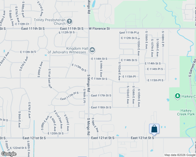 map of restaurants, bars, coffee shops, grocery stores, and more near 9741 East 116th Place South in Bixby