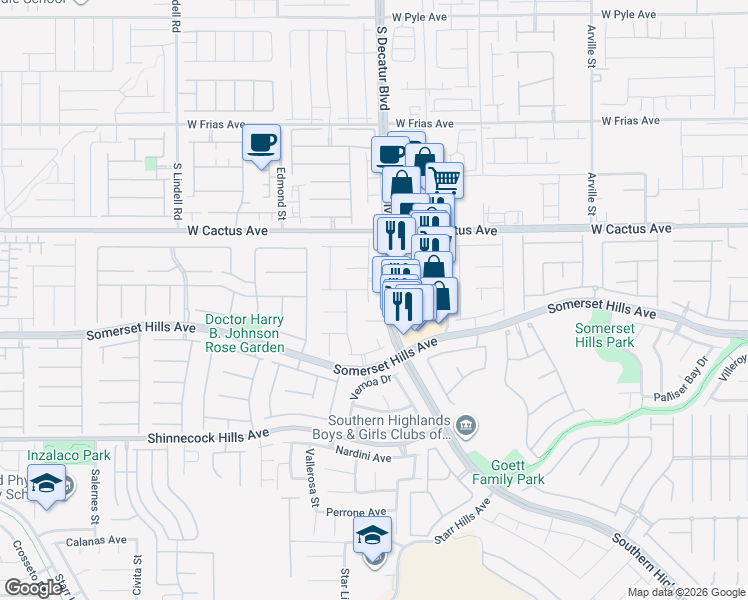map of restaurants, bars, coffee shops, grocery stores, and more near 10616 Eagle Nest Street in Las Vegas