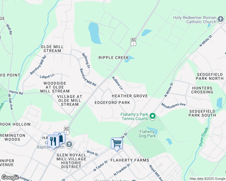 map of restaurants, bars, coffee shops, grocery stores, and more near 201 Amaryllis Way in Wake Forest