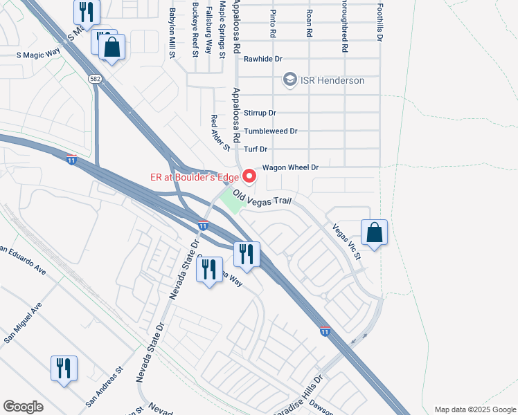 map of restaurants, bars, coffee shops, grocery stores, and more near 2420 Belt Buckley Drive in Henderson