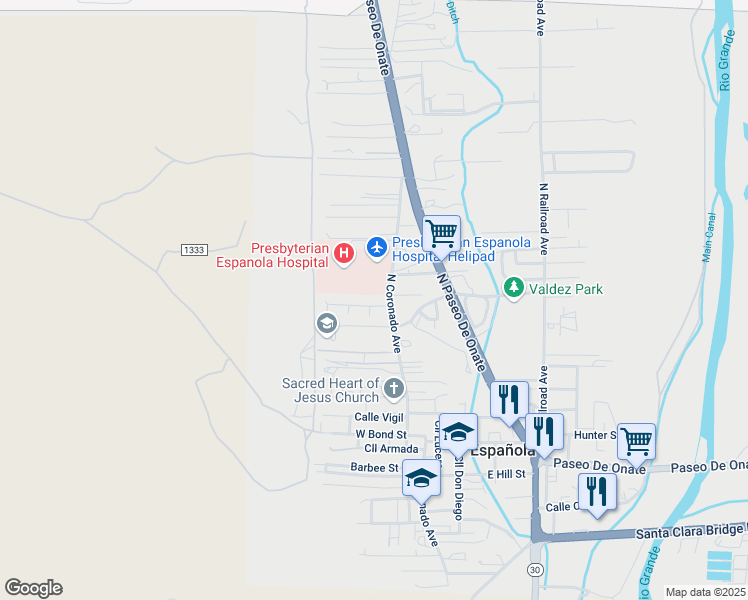 map of restaurants, bars, coffee shops, grocery stores, and more near 908 Calle Sierra Vista in Española