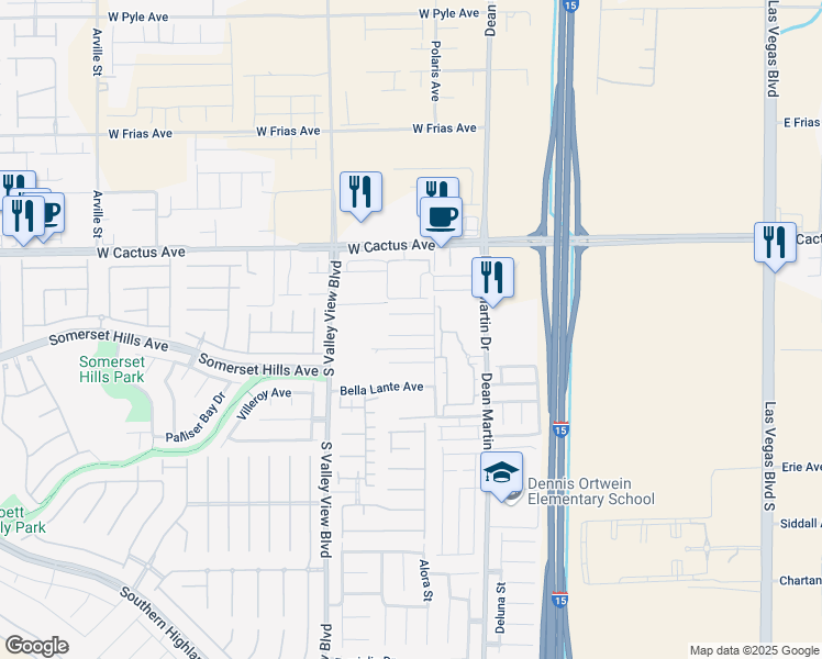 map of restaurants, bars, coffee shops, grocery stores, and more near 3476 Bella Valencia Court in Las Vegas