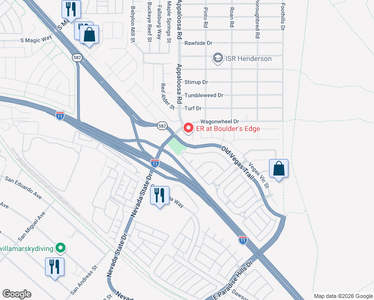 map of restaurants, bars, coffee shops, grocery stores, and more near 2410 Belt Buckley Drive in Henderson