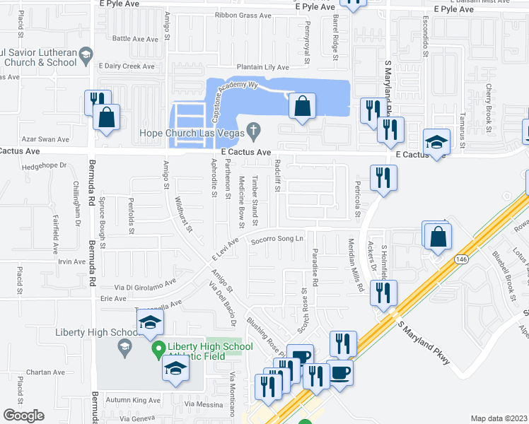 map of restaurants, bars, coffee shops, grocery stores, and more near 10657 Salmon Leap Street in Las Vegas