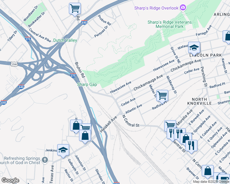 map of restaurants, bars, coffee shops, grocery stores, and more near 170 Hiawassee Avenue in Knoxville