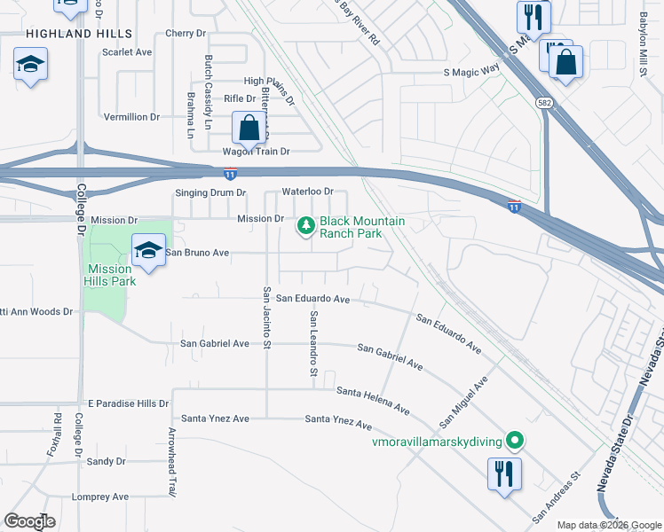 map of restaurants, bars, coffee shops, grocery stores, and more near 926 San Bruno Avenue in Henderson
