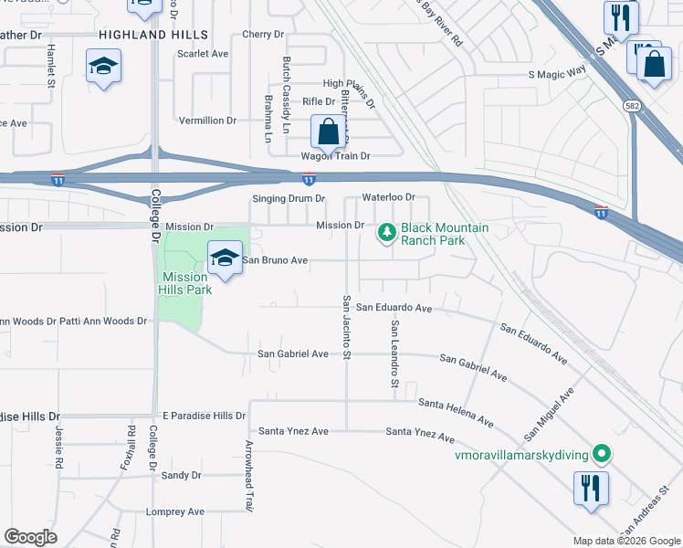 map of restaurants, bars, coffee shops, grocery stores, and more near 1007 Winding Hill in Henderson